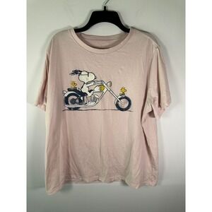 PeanutsShirt Mens L Snoopy Motorcycle Woodstock Pink Short Sleeve Graphic Tee